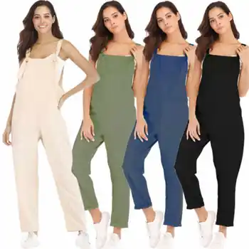 

New Women Lady Casual Solid Color Sleeveless Siamese bib Jumpsuit Romper Summer Clubwear Wide Leg Pants Outfits 2019