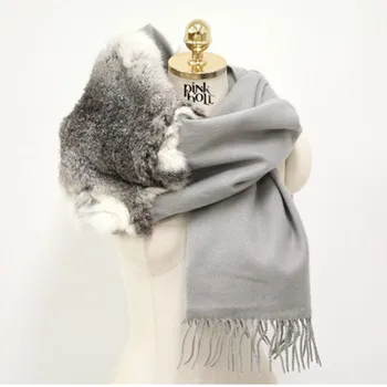 

fur shawl of natural rabbit fur full pelt women large real fur scarves female gray fashion fur wraps S115