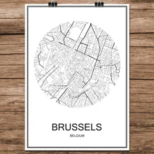 Famosa ciudad del mundo Mapa de la calle BRUSSELS Bélgica cartel papel recubierto abstracto Café Bar sala de estar hogar Decoración de pared pegatina