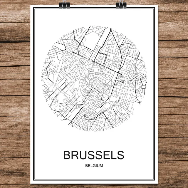 famous world city street map brussels belgium print poster abstract coated paper cafe bar living room
