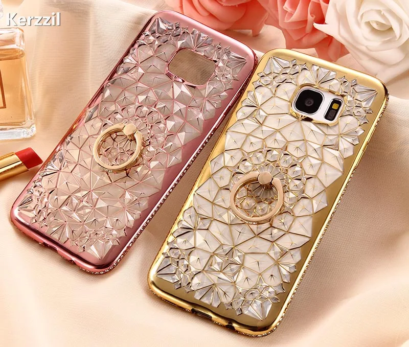 

Kerzzil Luxury Bling Diamond Flower Phone Case for Samsung Galaxy S7 Edge S8 S9 Plus Case For Samsung S8 S7 Note8 Holder Cover