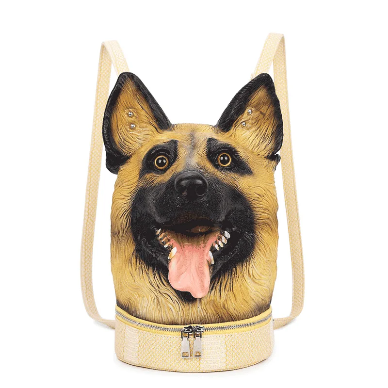 Best  Fashion Personality 3D Solid lifelike Wolfhound Head Animal backpack Halloween Cool Travel Soft Sch