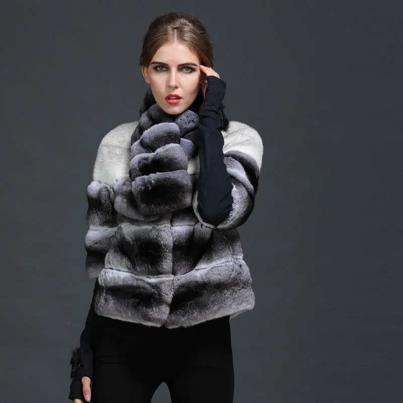 Half Sleeve Fashion Chinchilla Fur Double Stripe Real Warm Real Fur