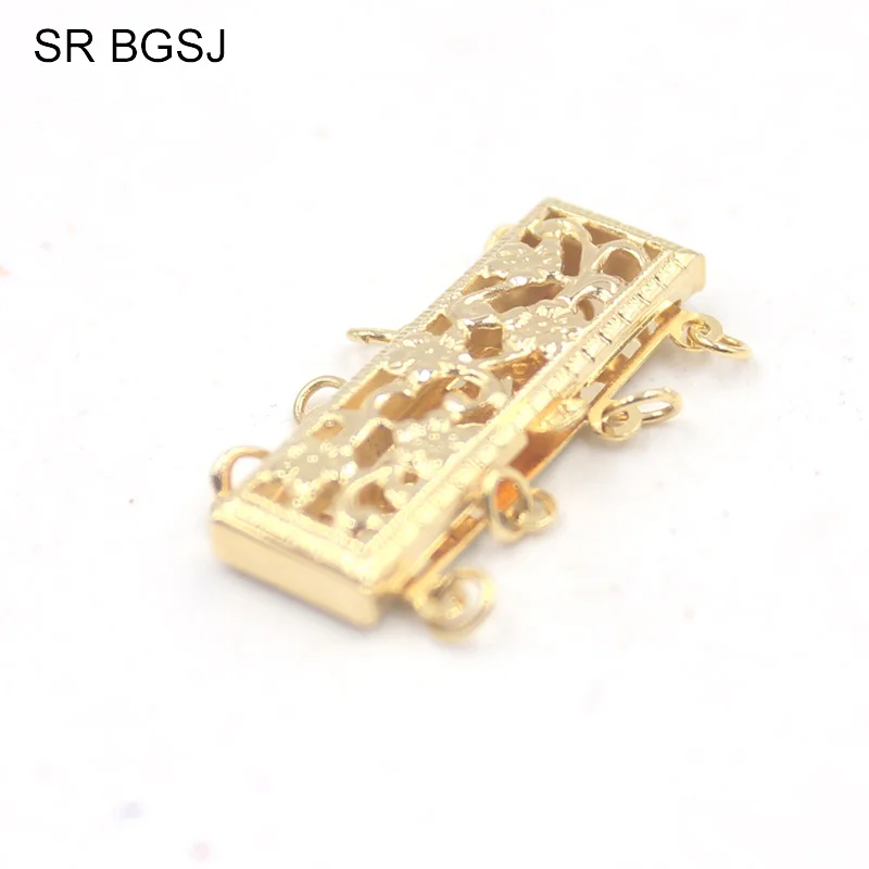 

Free Shipping High Quality 4- Strand 14K Gold Filled Hollow Flower Rectangle Box Jewelry Clasps 8x24mm