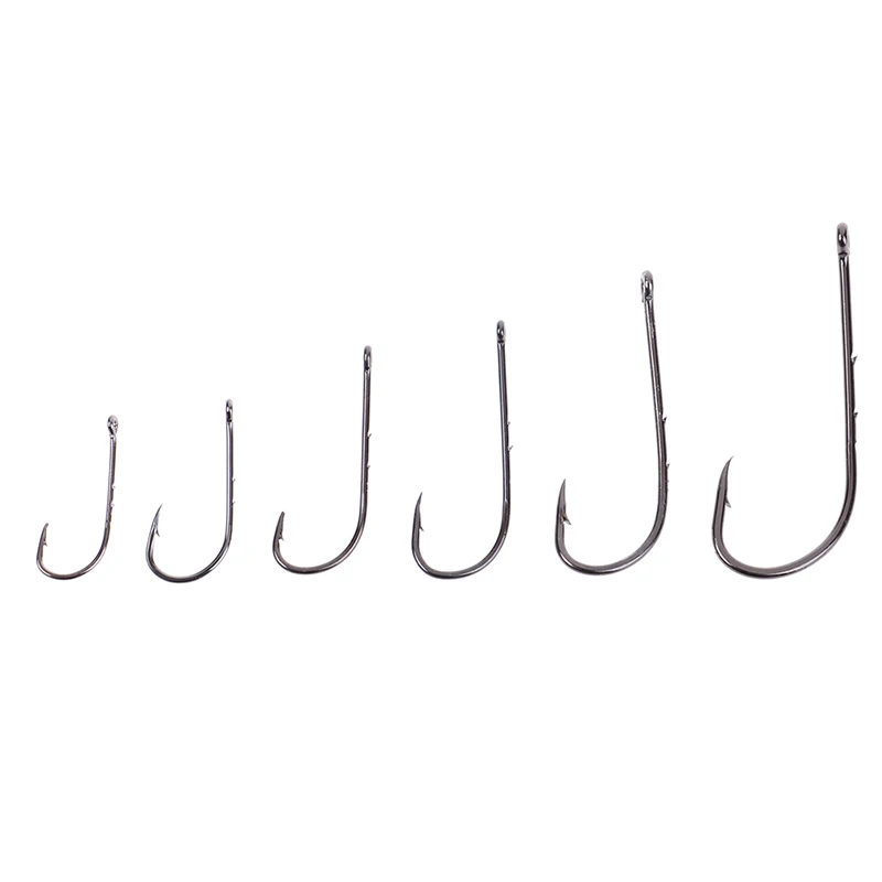 50Pcs Carbon Steel Fishing Hooks Off Set Sliced Long Barbed Shank Bait Holder Hook 9 Sizes | Спорт и развлечения