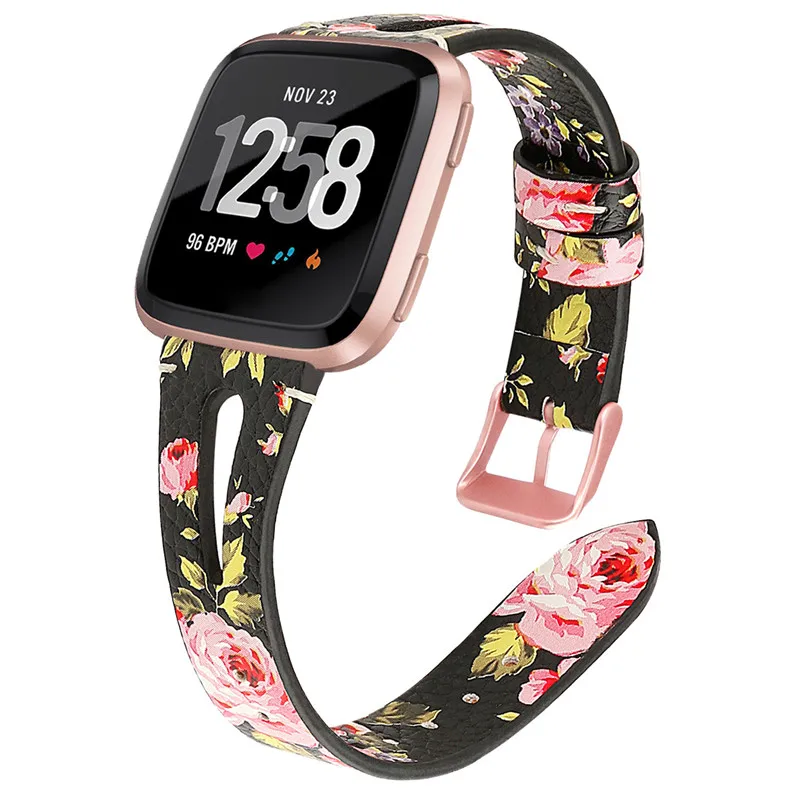 Модные кожаные браслеты для Fitbit Versa сменные ремешки Браслет спортивный Браслет для Fitbit Versa аксессуары для часов - Цвет ремешка: Pink Flower