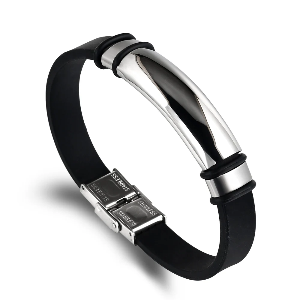 Bracelet Jewelry Trend Jewelry Vintage Black Rubber Wristband Silicone Stainless Steel Men Bracelets Bangles For Women Pulseras Hombre
