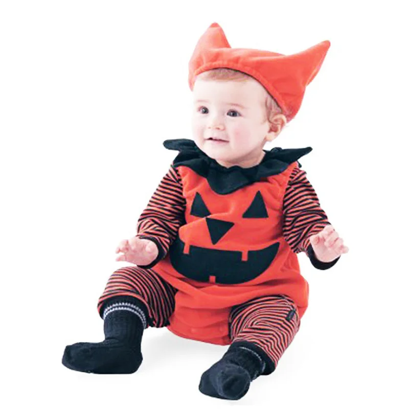 

Baby Children Halloween Costume Baby Pumpkin One Piece + Hat 3 Piece Set Performance newborn Pumpkin One Piece + Hat 3 Piece Set