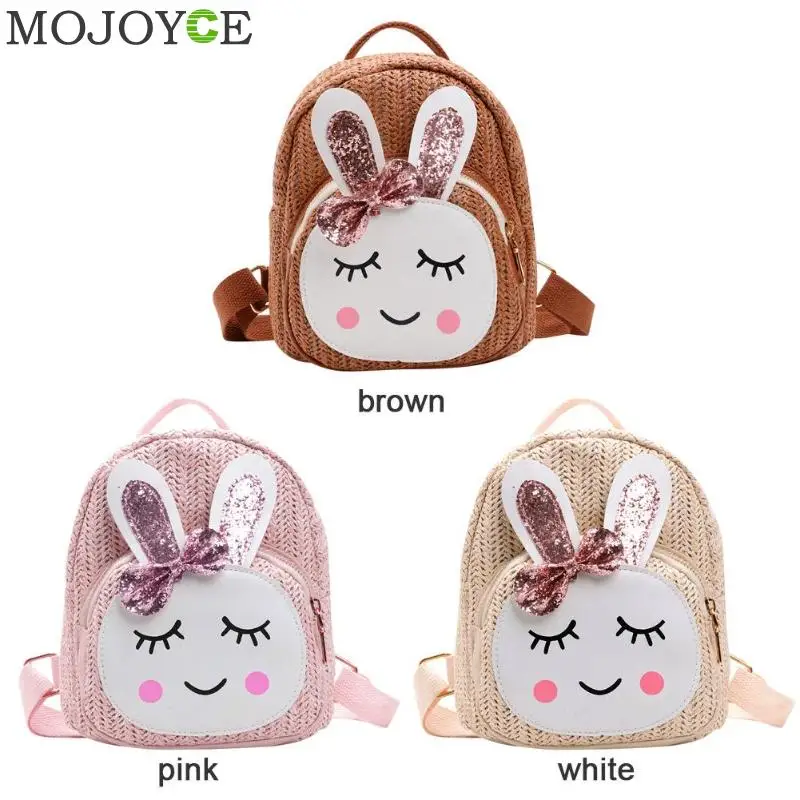Детские Модные соломенные рюкзаки с милым мультяшным кроликом и бантом для девочек; повседневные школьные сумки на плечо; рюкзак для путешествий