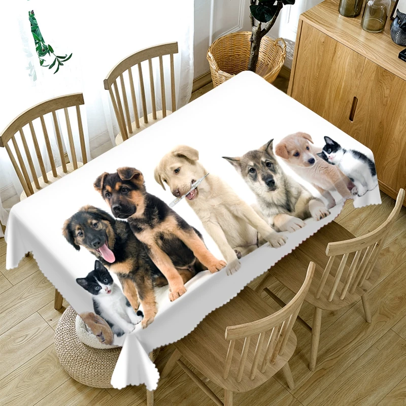 

Animal Pattern Thicken Cotton Tablecloth 3d Dog and Cat Dustproof Washable Cloth Rectangular and Round Table Cloth
