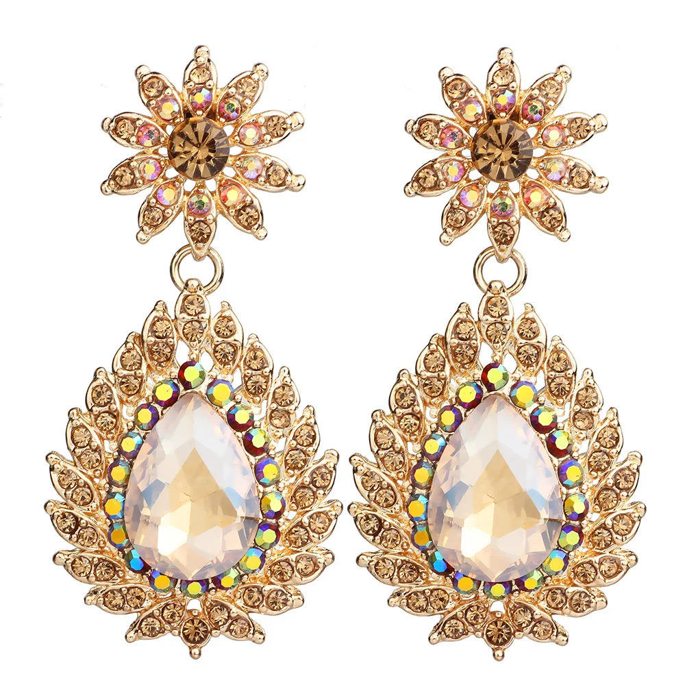 

FARLENA 7 colors Choice Rhinston Crystal Bridal Long Earrings for Women Waterdrop Shape Wedding Party Earrings Jewelry Gift