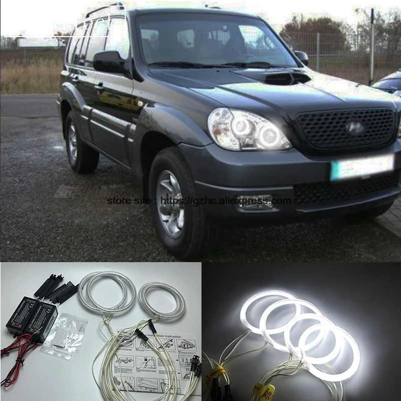 

HochiTech For Hyundai Terracan 2001-2007 Ultra Bright Day Light DRL CCFL Angel Eyes Demon Eyes Kit Warm White Halo Ring
