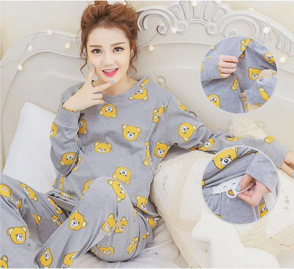 

Leisure Maternity Nightie Feeding Printing Nightwear Pregnancy Clothing Sets Nursing Pajamas for Pregnant Women Sleepwear Suit