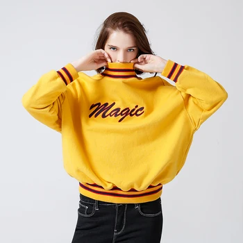 

Toyouth Turtleneck Tracksuits for Female Letter Embroidery Sweatshirts Women Long Sleeve Striped Hoodies