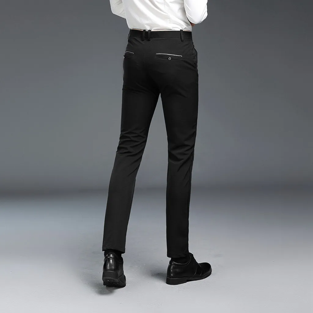 Новые мужские модные однотонные повседневные тонкие деловые брюки на молнии длинные брюки 28-38 Прямая Высокое качество