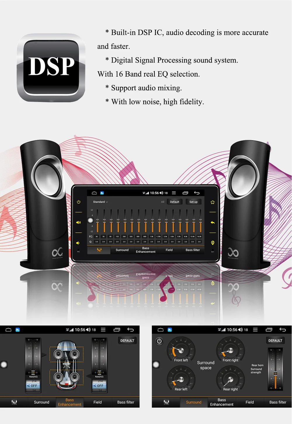 Top New 6.2" 1Din 4+32GB Android 8.1 Car Radio Audio Stereo Support 4G LTE SIM Network/DSP Octa Core GPS Carplay Multimedia Player 2