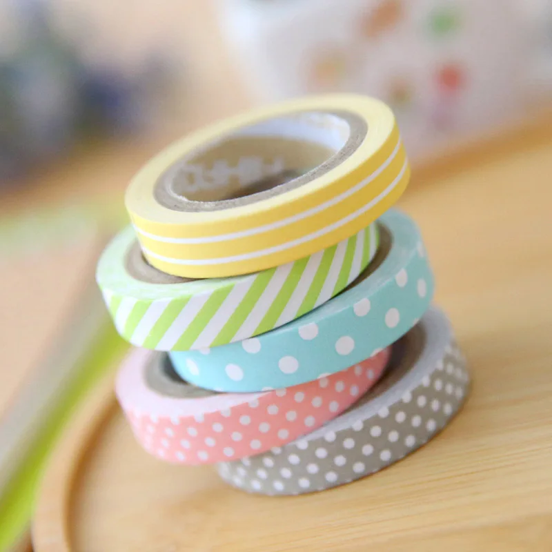

5rolls/pack Candy Color Rainbow Striped Dots Paper Sticker Cute Label On Notebook Notes Sitickers Decal Sticker Set Paper Tapes