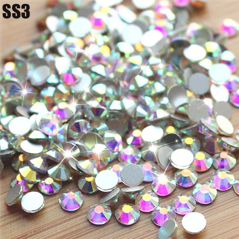Sale! Super Shiny SS3(1.3mm)1440pcs/Bag  Clear Crystal AB color 3D Non HotFix FlatBack Nail Art Decorations Flatback Rhinestones