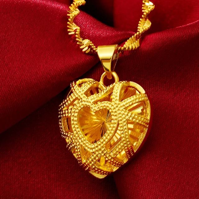 Heart Shape Pendant Necklace for Women Fashion Design 24K Dubai Gold Jewelry Wedding Anniversary Commemorate Jewelry Heart Shape Pendant Necklace for Women Fashion Design 24K Dubai Gold Jewelry Wedding Anniversary Commemorate Jewelry
