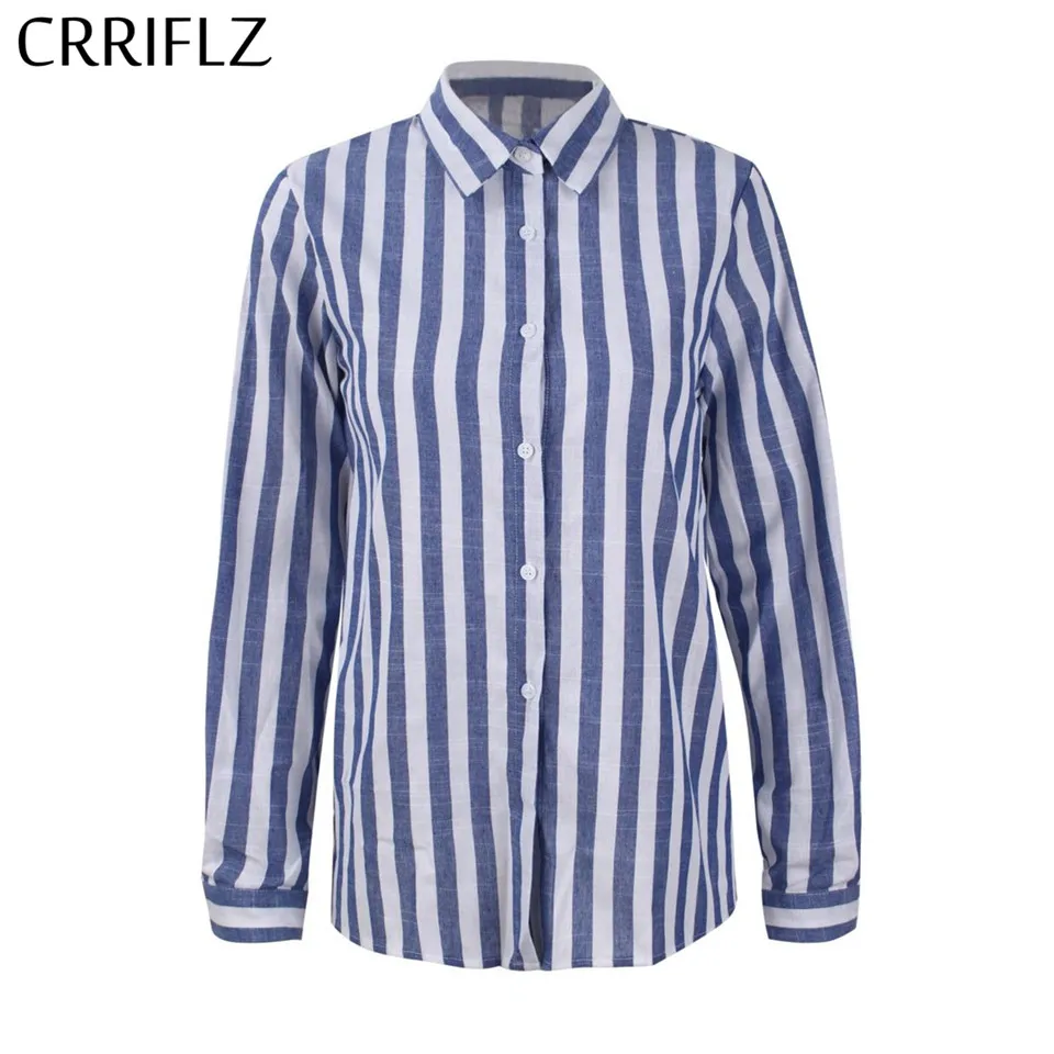 

CRRIFLZ Women Turn-down Collar Tops 2019 New Casual Striped Candy Long-Sleeved Shirt Blouses Female Solid Casual Office Shirts