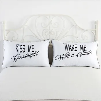 

Kiss Me Romantic Deisgn Super Soft Bedding Pillowcover Lover Goodnigh Wake Me Print Pillow case Romantic Valentines Wedding Gift