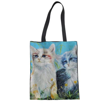 

THIKIN Lovely Animals Cats Dogs Pattern Women Canvas Bags 3D Custom for Women Shopping Large Capacity Eco-Friendly Travel Bags