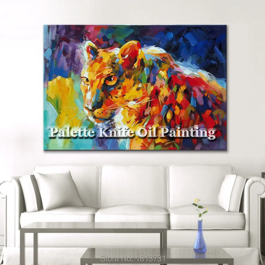 Modern hand-painted oil painting the living room decoration hangs a picture of the leopard