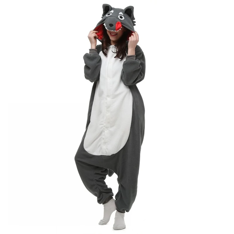 

Halloween Christmas Party Costume Cute Grey Wolf Big Wolf Onesie Pajamas Costume Performance Show One-piece Sleepwear Pajama