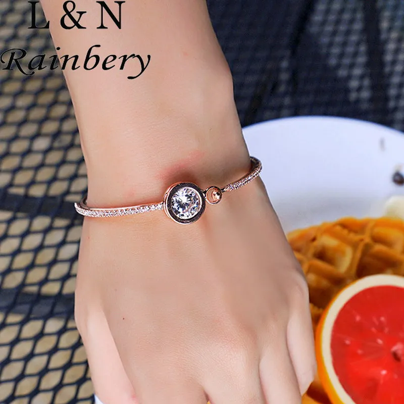 Rainbery Gold plated Zircon Bangles Simple Thin Bracelet Fashion Jewelry Pulseiras Feminina Bracelets & Bangles For Women