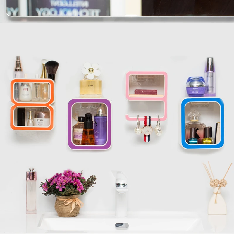 

1PCS Creative Digital Plastic Bathroom Shelf Traceless Sucker Soap Shelf Suction Box Toilet Storage Rack