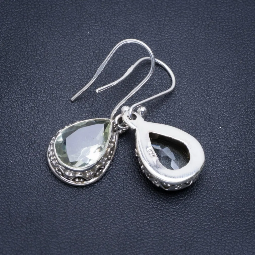 

Natural Green Amethyst Handmade Unique 925 Sterling Silver Earrings 1.25" A2237