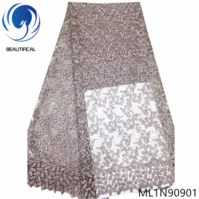 

Beautifical nigerian lace fabrics 2019 Latest style embroidery net lace with sequins french lace fabrics for dress ML1N909