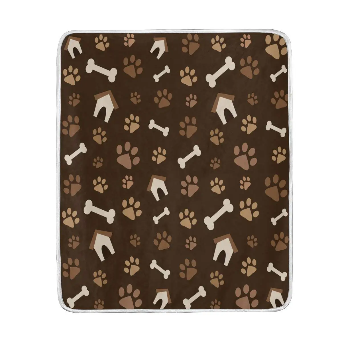 Lovely Puppy Dog Paw Footprint Bone Brown Blanket Soft Warm Cozy Bed