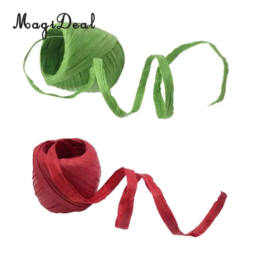 2 Rolls Red & Green Raffia Paper Ribbon Gift Wrapping Decoration String Scrapbooking Craft, Total Length 40m, 0.5-0.8cm in Width