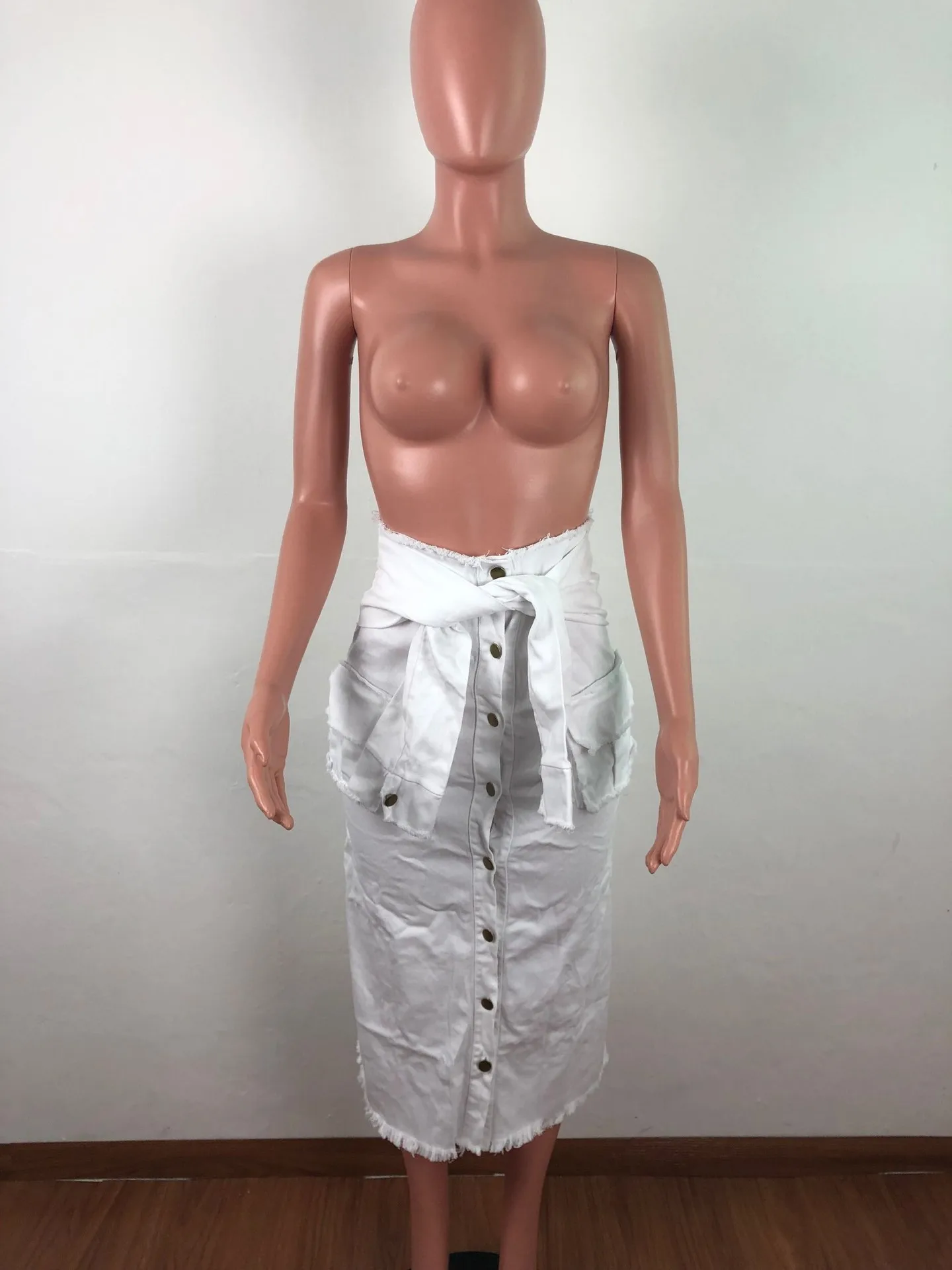 Новинка года, женская летняя джинсовая юбка с завышенной талией и длинным рукавом, винтажная Модная Джинсовая юбка с карманами, 2 цвета, SJ3273