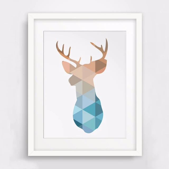 HOT Deer Head Print, Deer Art, Printable Deer, Wall Art Print Art Canvas  Poste, Geometric Animals Home Decor, Frame Not included - AliExpress