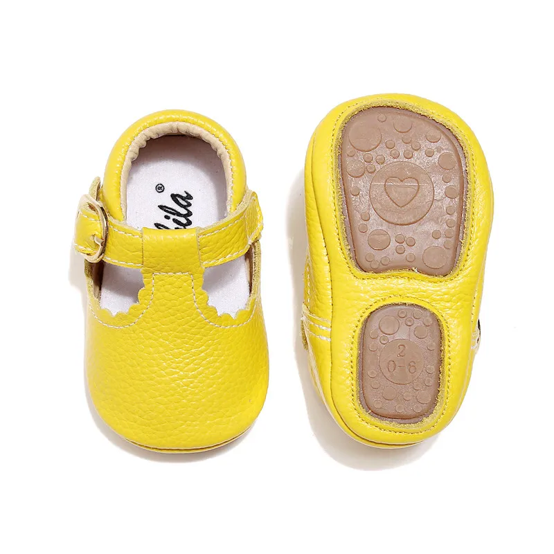 Детские мокасины принцессы с твердой подошвой; обувь для маленьких девочек; обувь Mary Jane для новорожденных девочек; детская обувь из натуральной кожи с Т-образным ремешком