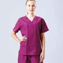 Женские винные Твердые наборы скрабов Медицинские костюмы медсестры униформа с топом и штанами поплин плоская ткань стоматологическая клиника Спецодежда дантиста