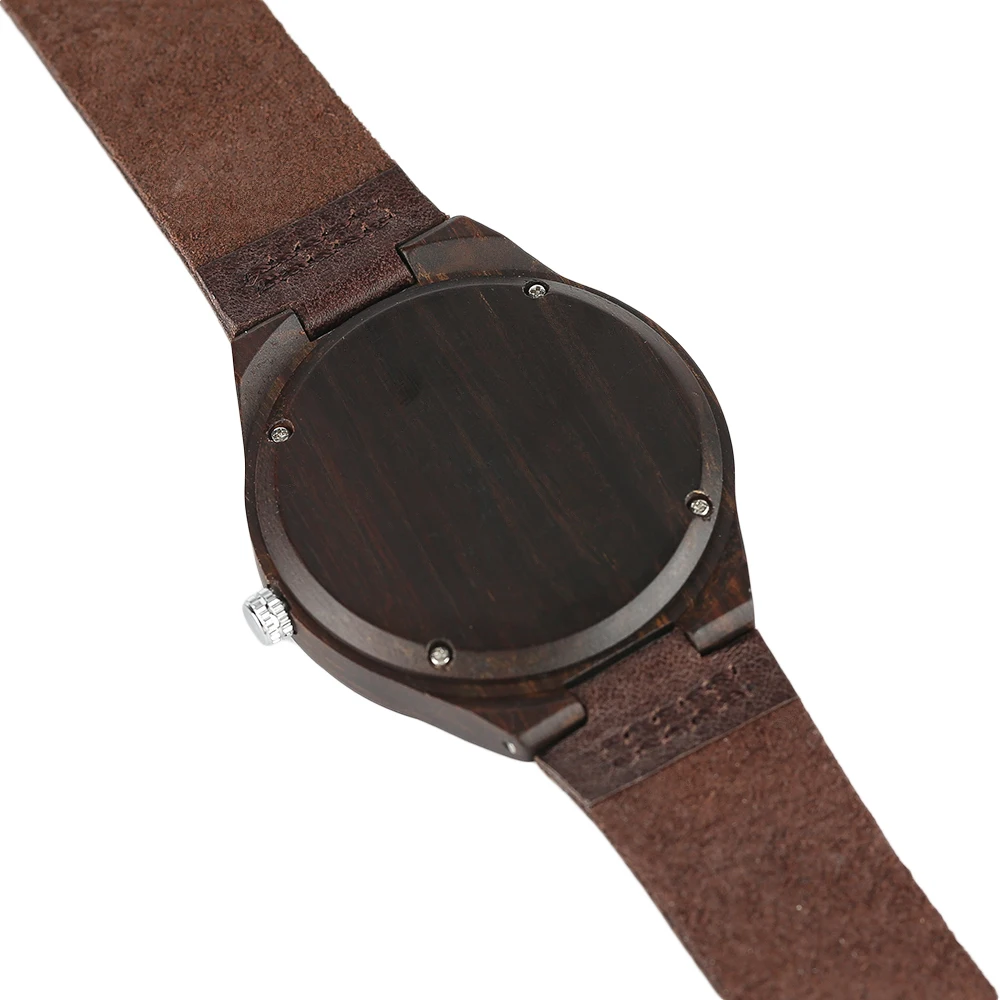 YISUYA New Arrival Men Genuine Leather Band Strap Wrist Watch Nature Wood Creative Dark Brown Women Modern Fashion Bamboo Sport (5)