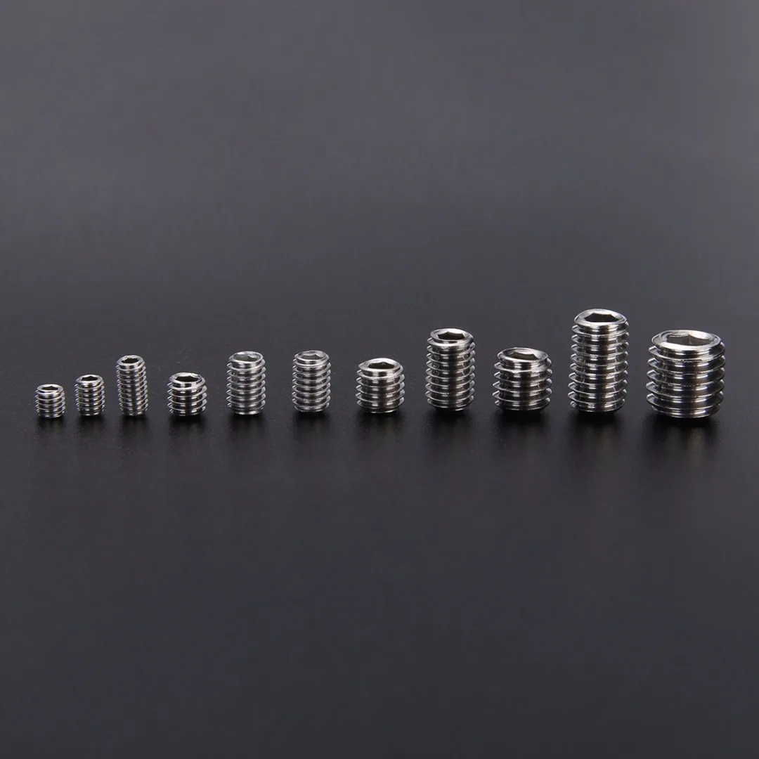 200Pcs/set Stainless Steel Screws Set Allen Head Socket Hex Set Grub Screw Assortment Flat Point Screws Headless