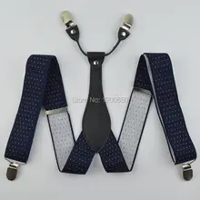 S/взрослых Регулируемый эластичный жаккардовые подтяжки 4 зажимы для брюк ремни-подтяжки в полоску и горошек для мужские брюки 3,5 см s14