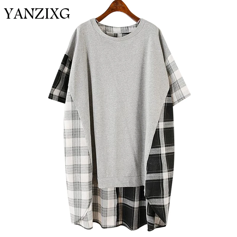 2019 весна лето новый узор круглый воротник короткий рукав плед хит цвета