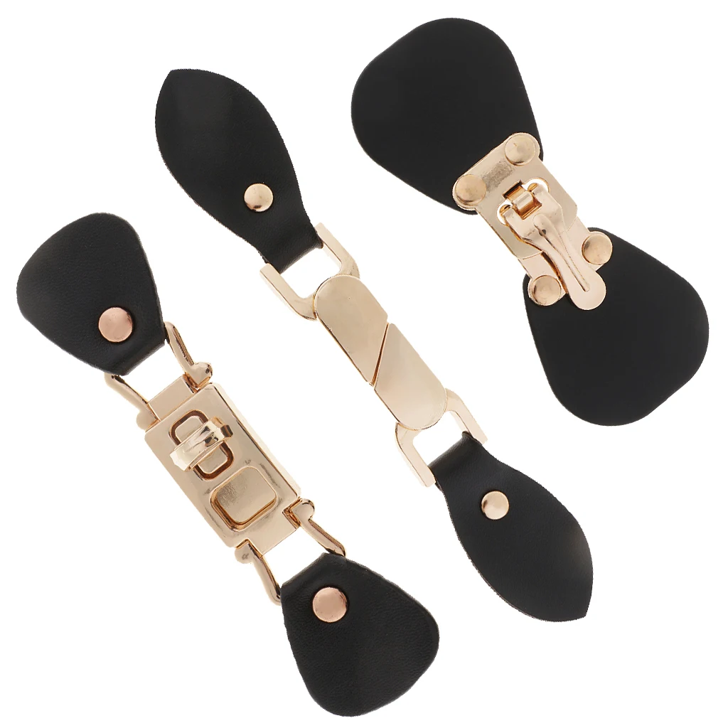 1 Pair Black PU Leather Alloy Snap Sewing Toggle Button Bag Coats Fastener for Clothes Decor