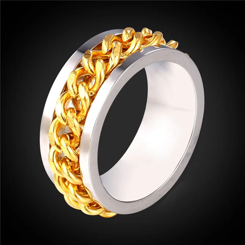 Stainless Steel Rings For Men Jewellery Wholesale Gold Color Two Tone
