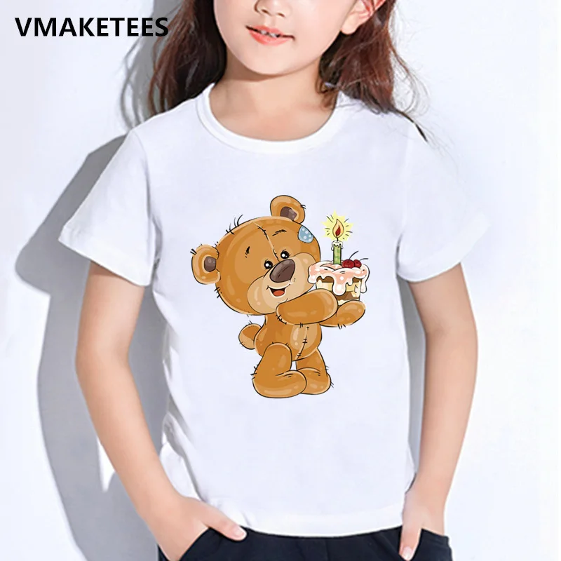 Футболка для девочек и мальчиков, Детская футболка с принтом медведя на день рождения, с цифрой 1-9 и бантом, забавная одежда с изображением Винни для малышей, подарок на день рождения, ooo5237 - Цвет: ooo5237J