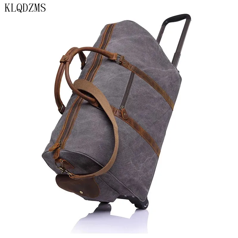 KLQDZMS высокое качество холщовый багаж стиль сумки на колесах для женщин и мужчин дорожные сумки на колесах