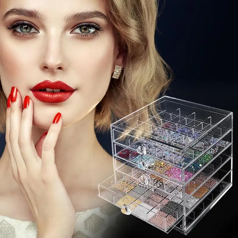 

100 Grid Acrylic Makeup Organizer Storage Box Nail Art Display Cosmetic Nail Display Stand Showing Shelf Nail Organizer tools