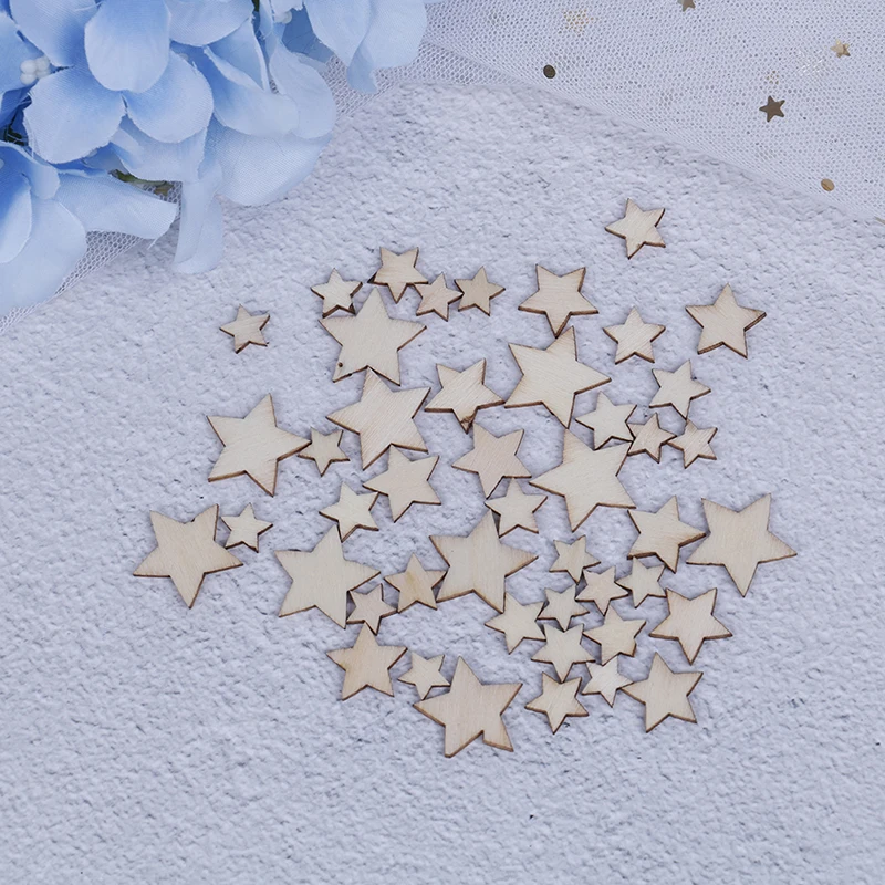 100Pcs/Set Wood Star DIY Christmas Scrapbooking Party DIY Decorations Chipboard Fashion Wooden Home Decor