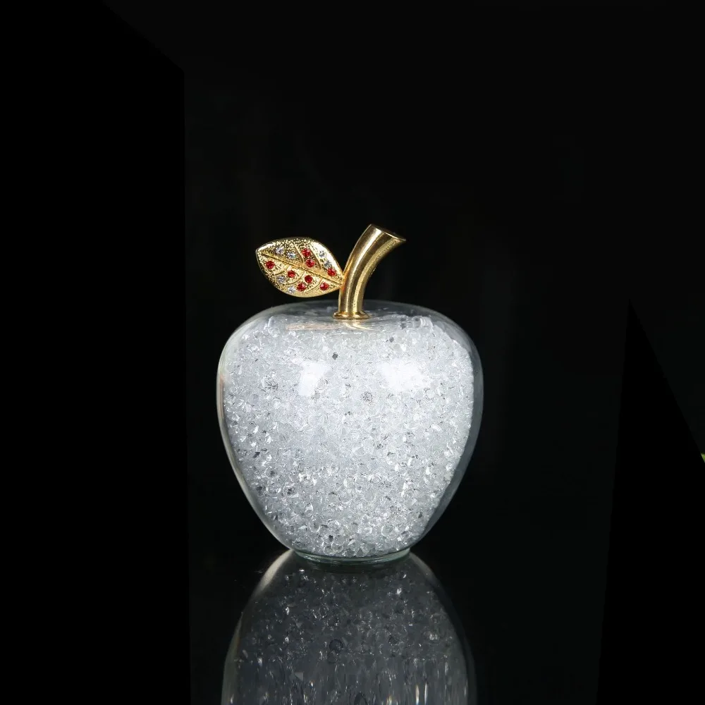 

Crystal Crafts Glass Apple Paperweight With Rhinestones Diamonds Natural Stone Home Decor Ornaments Fruit Figurines Xmas Gift