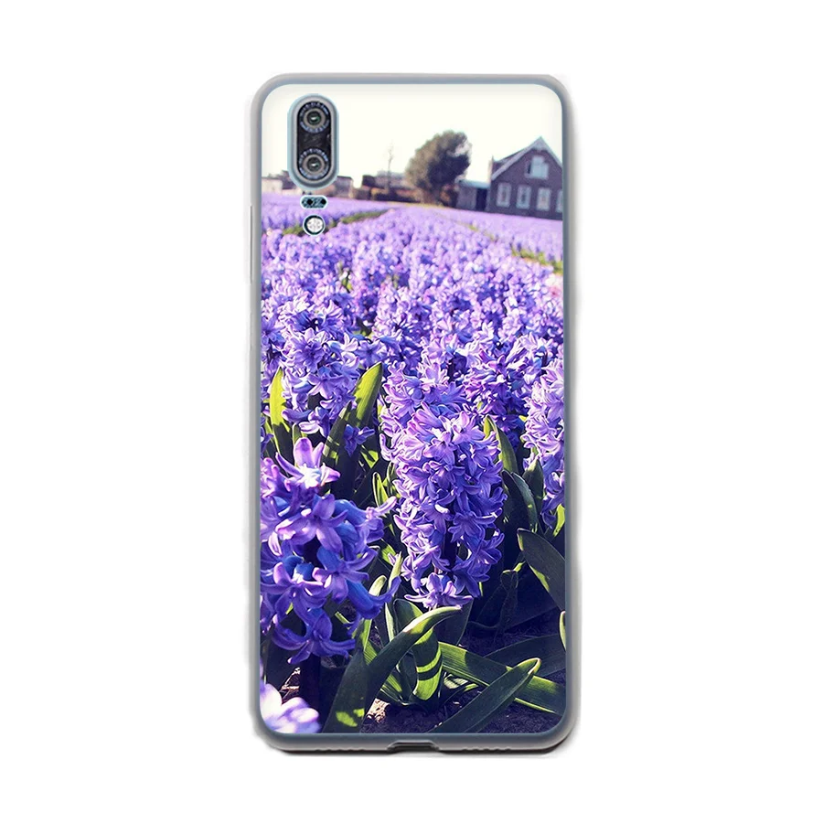 Мягкий чехол из ТПУ простой Лавандовый фиолетовый с цветами для Huawei P30 P8 P9 P10 P20 Lite